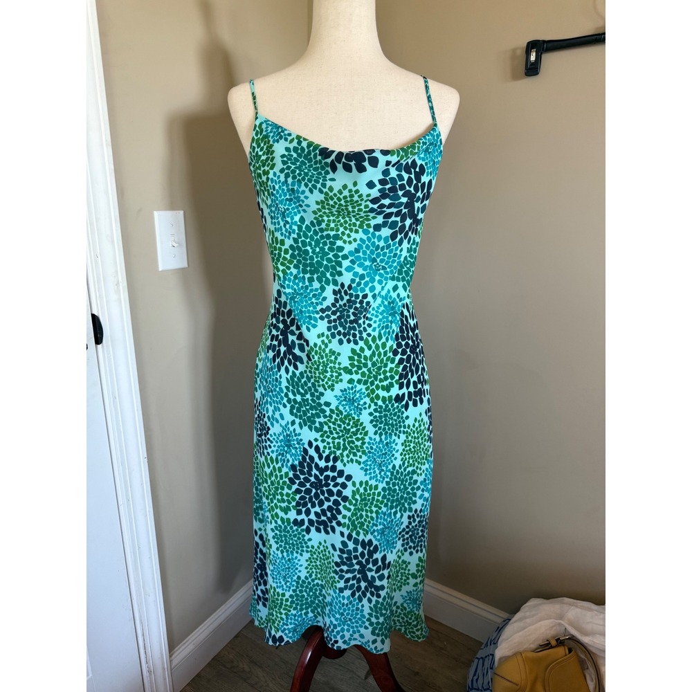 Express Floral Print Green Blue Midi Slip Dress‎ Sleeveless Summer Party